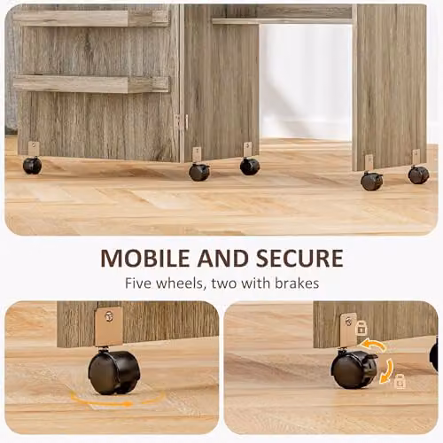 HOMCOM Grey Folding Sewing Table with Drop Leaf, Storage Bins and Wheels, W/D/H: 117 x 40 x 79.5 cm – 4