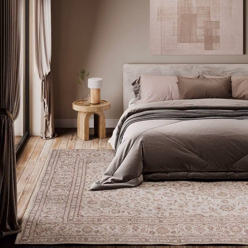 Kukoon Beige Distressed Soft Pile Area Rug, Vintage Style Rectangular Floor Mat for Living Room or Bedroom, W: 160 cm, D: 230 cm – 2