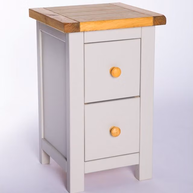 Cabinet Bits Argenta 2 Drawer Petite Bedside Cabinet in Grey with Wood Knobs