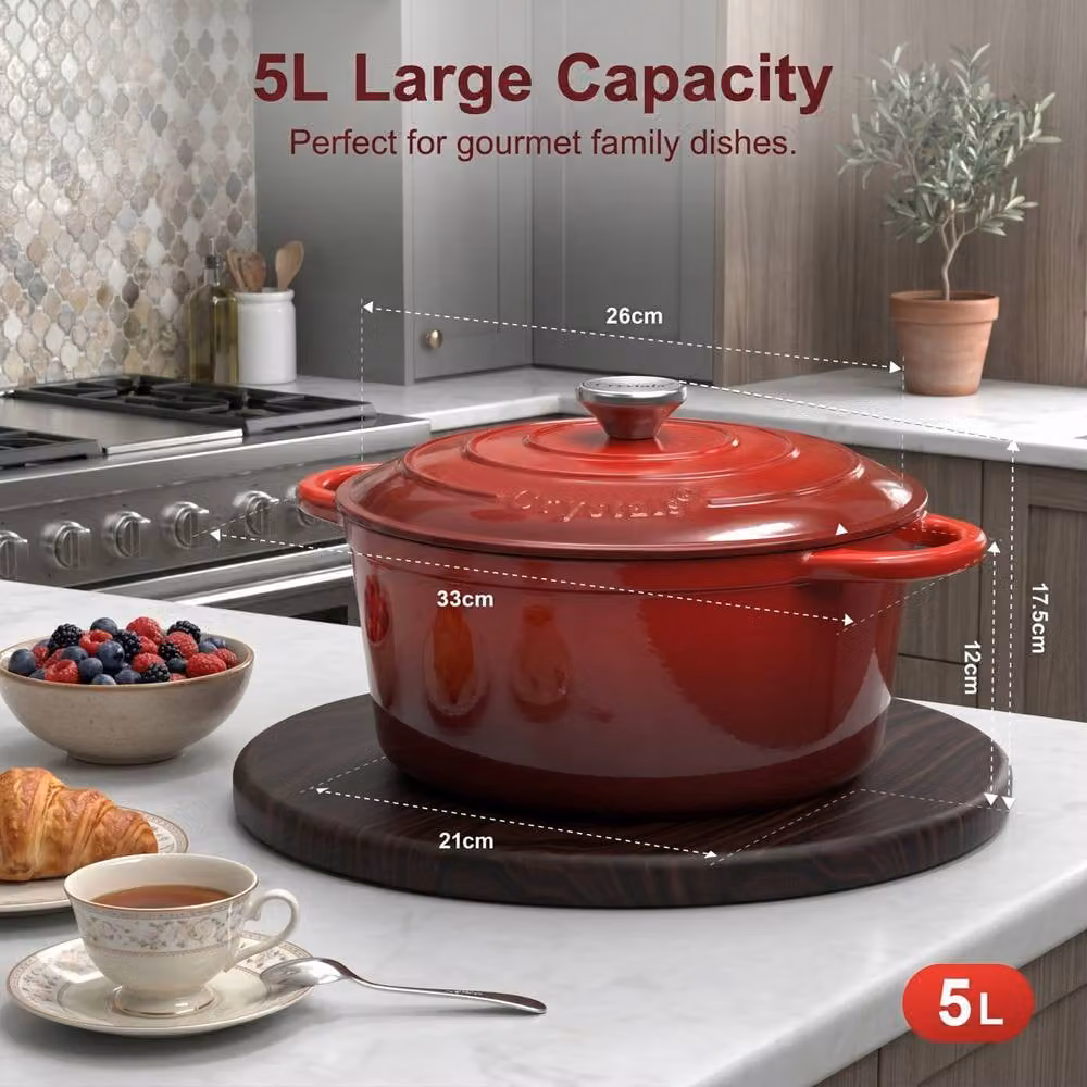 Crystals Red Enamelled Cast Iron Casserole Dish with Lid, 26 cm – 2