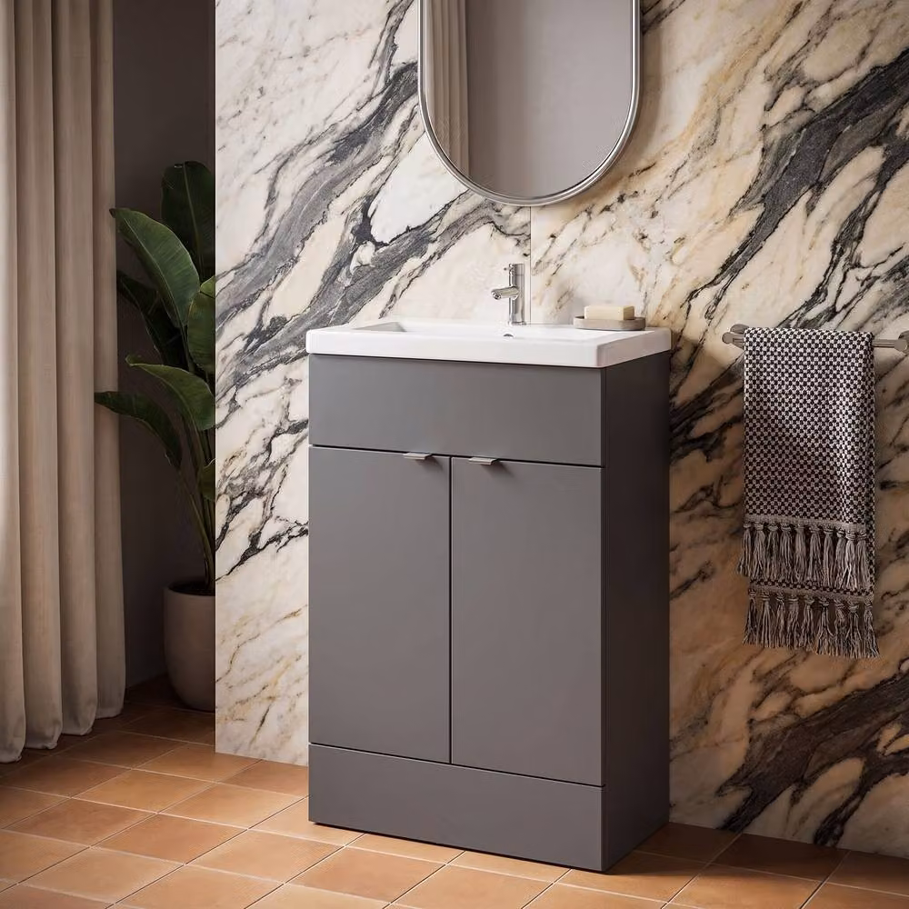 Balterley Alrewas Contemporary 2 Door Gloss Grey Freestanding Bathroom Vanity Unit, Width: 60 cm – 2