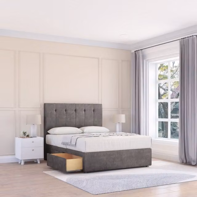 Sloomy Highbury Upholstered Divan Bed Base in Grey, W/D/H: 120 x 200 cm