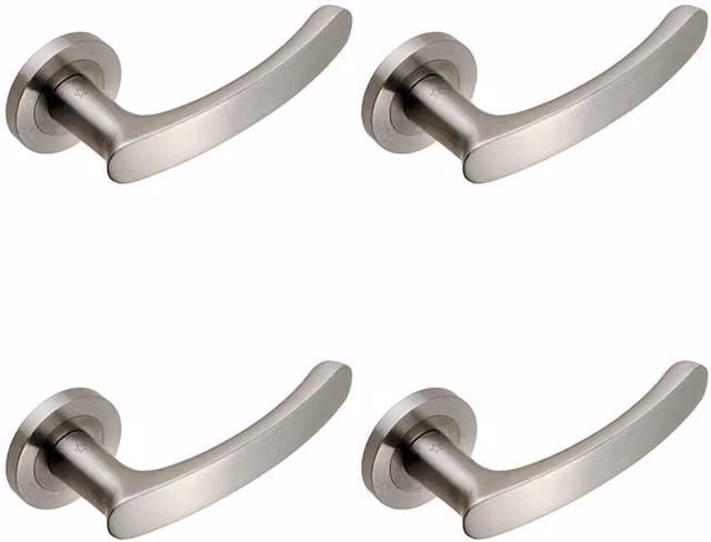 Loops 4 Pair Curved Handles with Rounded Ends and Concealed Fix Round Rose in Brushed Silver Stainless Steel