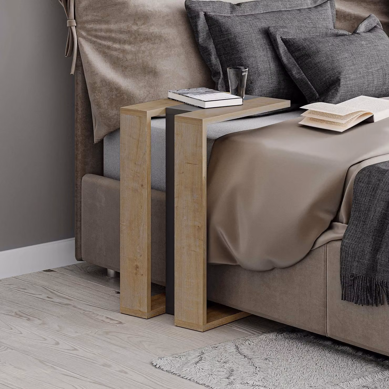 Decortie Muju Modern C-Shape Side Table, Anthracite Grey and Brown, W/D/H: 30 x 30 x 57 cm – 2