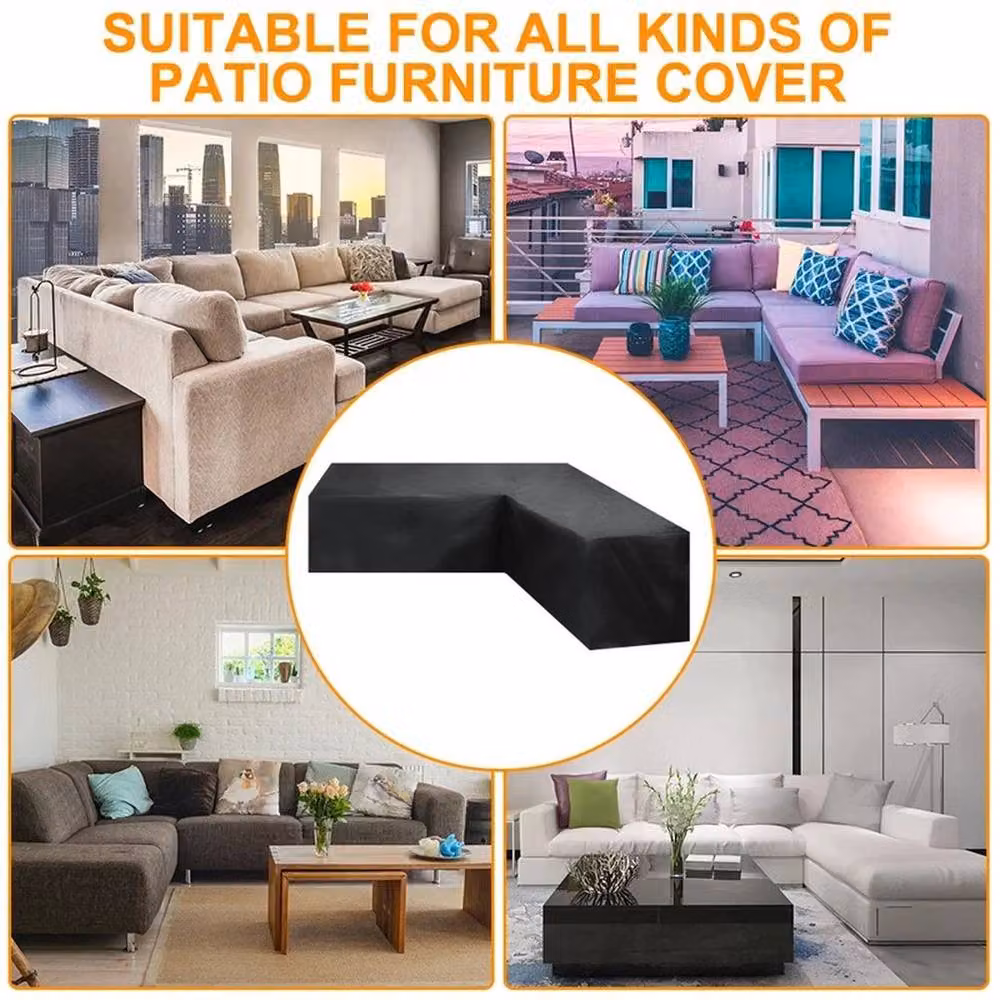 Hinsinc Waterproof Black Cover for L-Shape Rattan Corner Sofa, W/D/H: 215 x 215 x 87 cm – 3