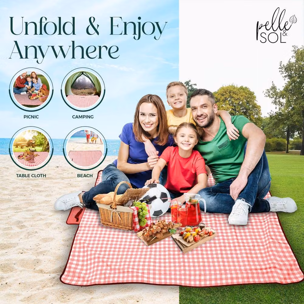 Pelle & Sol Foldable Waterproof Picnic Blanket in Blue and Red – 5