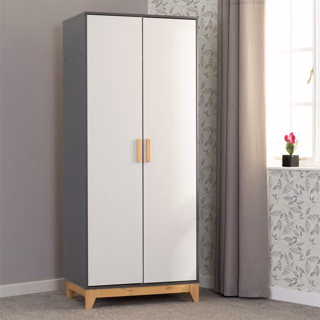 Seconique Cleveland 2 Door Wardrobe in Grey and White
