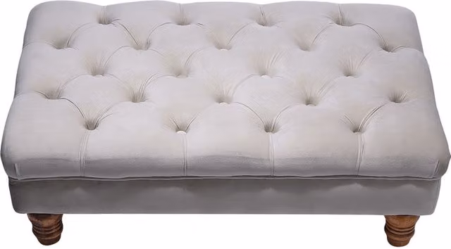 Grey Buttoned Velvet Rectangular Ottoman Footstool with Wood Frame