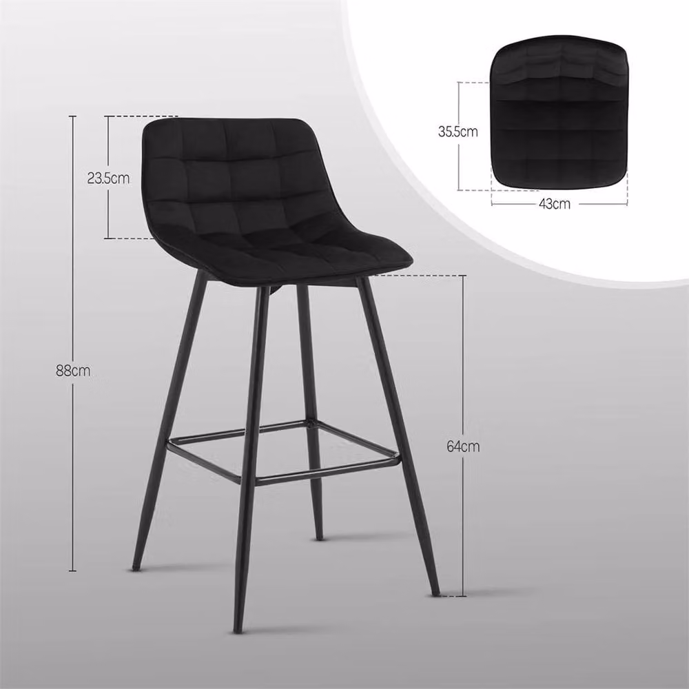 Nordara Set of 2 Black Velvet and Metal Modern Bar Stools for your Kitchen – 2