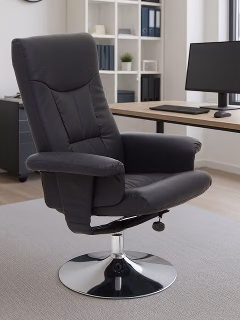 Orsina Grey and Black Leather Effect Swivel Recliner with Ottoman