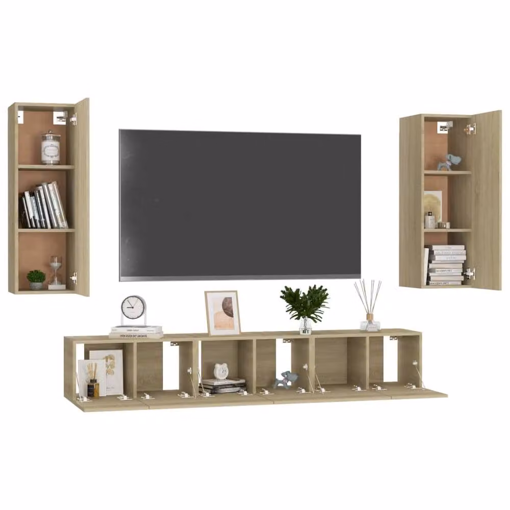 Berkfield Home 5 Piece Modern TV Cabinet Set in Beige Sonoma Oak Engineered Wood – 3
