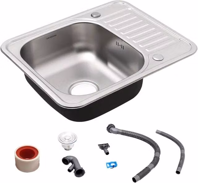 Ventryn Stainless Steel Single Bowl Inset Kitchen Sink in Metallic Silver, W: 100 cm x D: 60 cm – 1