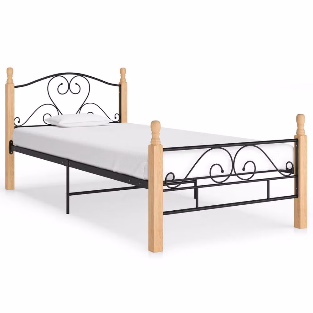 Berkfield Home Black Metal and Oak Bed Frame W/D/H: 90 x 200 cm – 2