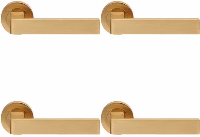 Loops 4 Pair Straight Square Handle on Round Rose Concealed Fix in Satin Brass