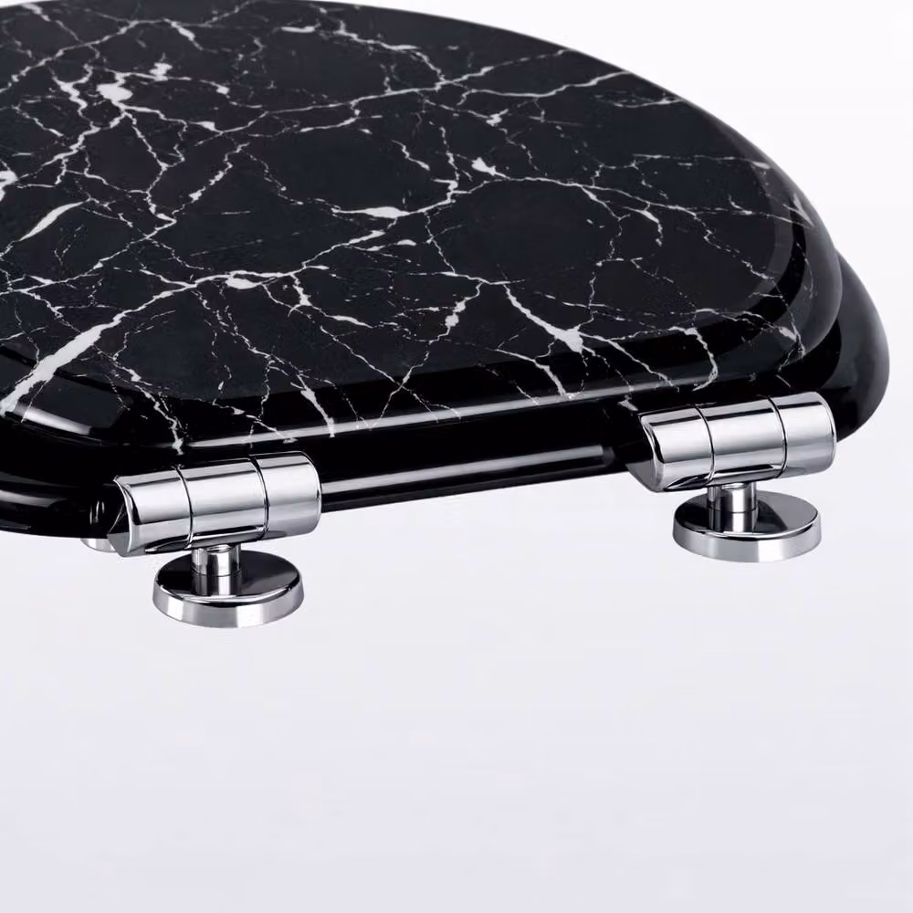 Spot On Dealz Black Marble Effect Oval MDF Wood Toilet Seat, 45.72 cm – 3
