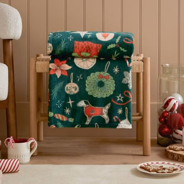 Festive Treats Green Fleece Throw
