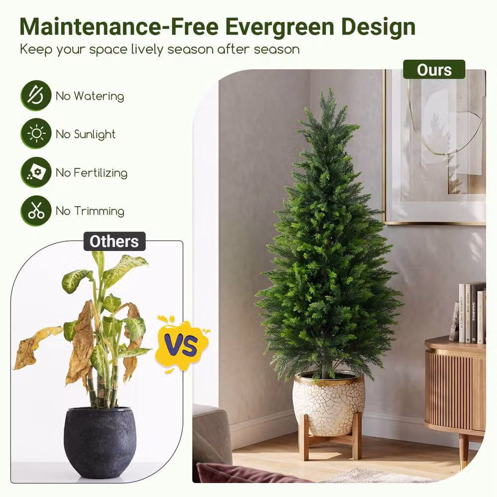 Costway Set of 2 Green Artificial Cedar Cypress Trees, 120 cm Height – 9