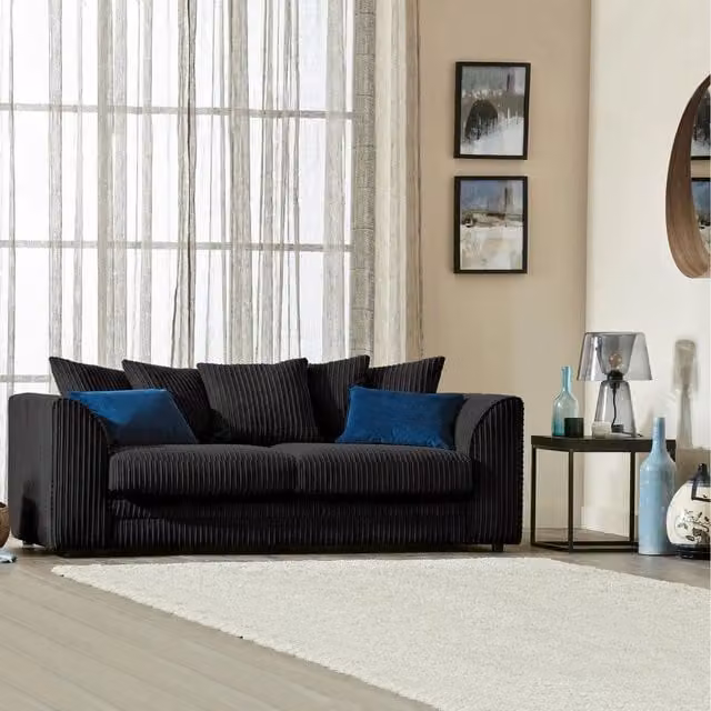 Snugg Furniture UK Limited Milo Jumbo Cord 3 Seater Sofa in Black