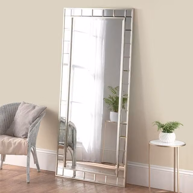 Yearn Full Length Champagne Bevelled Rectangular Hanging Mirror in Silver