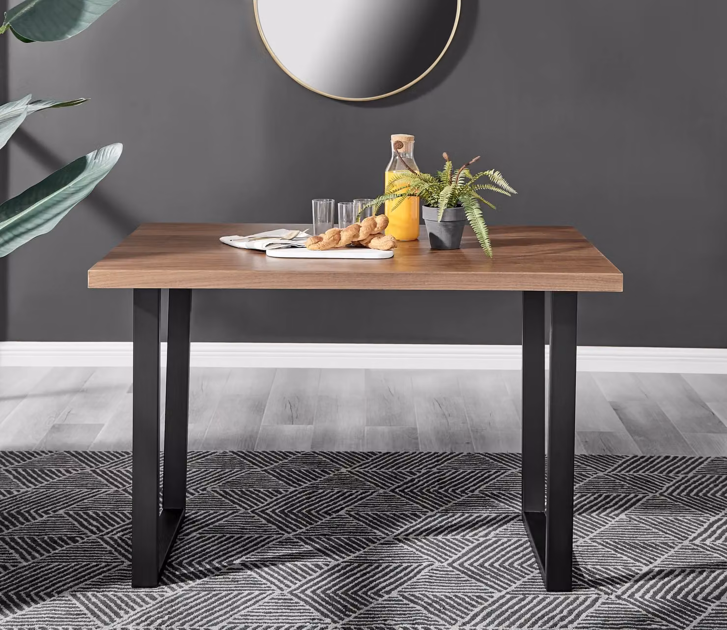FurnitureboxUK Kylo Brown Wood Effect Dining Table with 4 Grey Milan Faux Leather Chairs and Black U-Legs – 3
