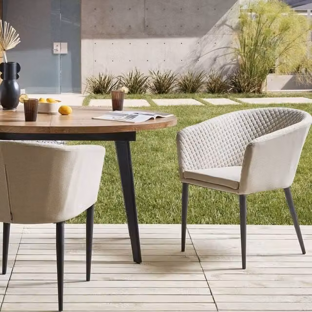 Wyld Haus Set of 2 Beige Fabric Outdoor Armchairs with Weatherproof Olefin Upholstery