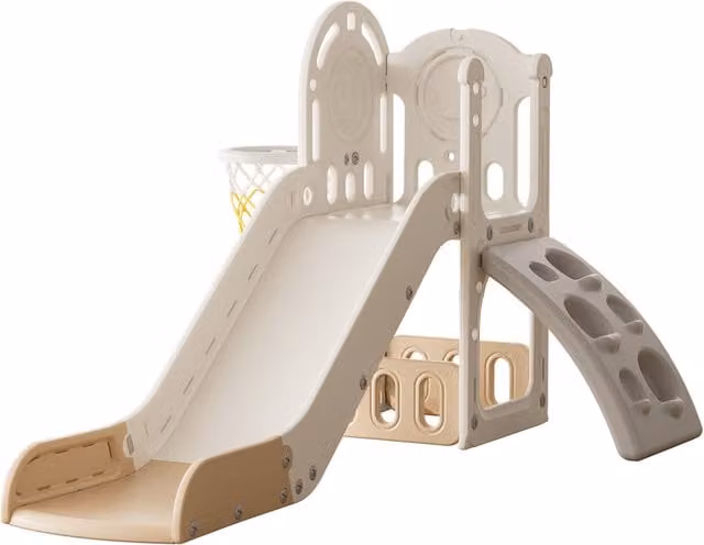 Kidkid Slide and Climber Playset with Hoop and Organizer in Orange and White