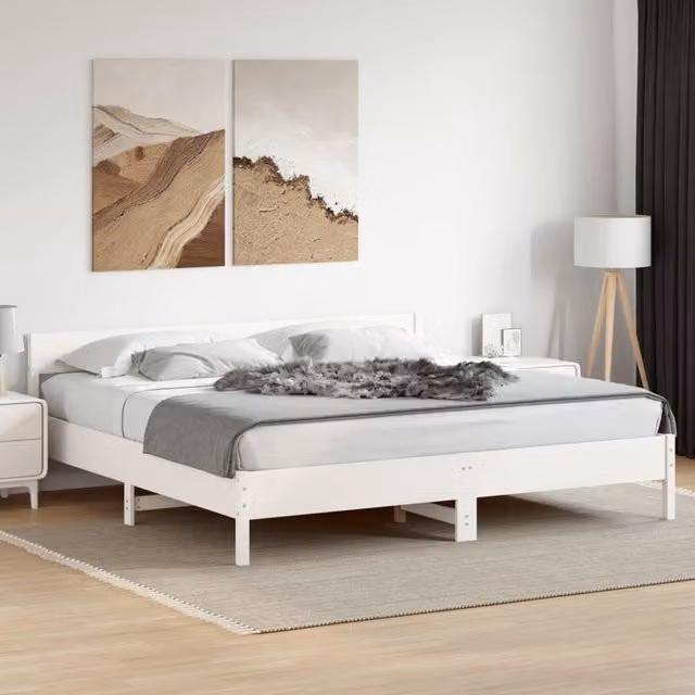 Berkfield Home Super King Solid Wood Pine Bed Frame, White, W/D/H: 180 x 200 cm