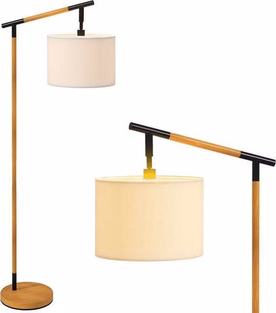 HOMCOM Modern Retro Floor Lamp with Adjustable 350° Rotating Lampshade and LED Bulb, Brown