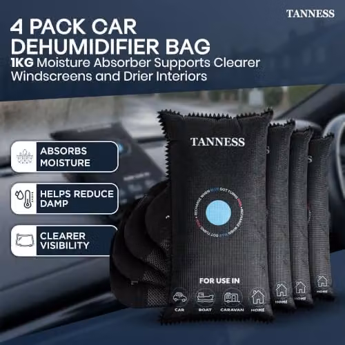 Tanness Reusable Car Dehumidifier Bags with Anti-Slip Pads, 4 Pack, 1kg, Black – 2