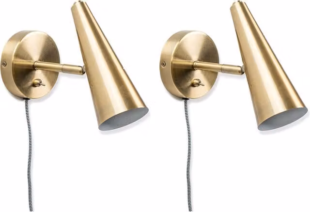 ValueLights Duke Adjustable Cone Plug In Wall Light in Antique Brass