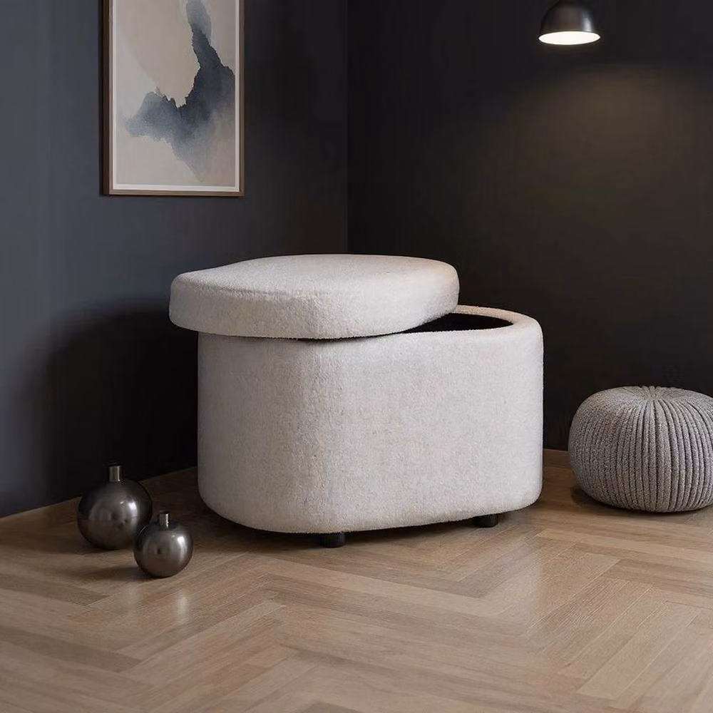 KORVIXA White Bouclé Makeup Chair Storage Ottoman Footstool W/D/H: 100 x 100 x 100 cm – 2