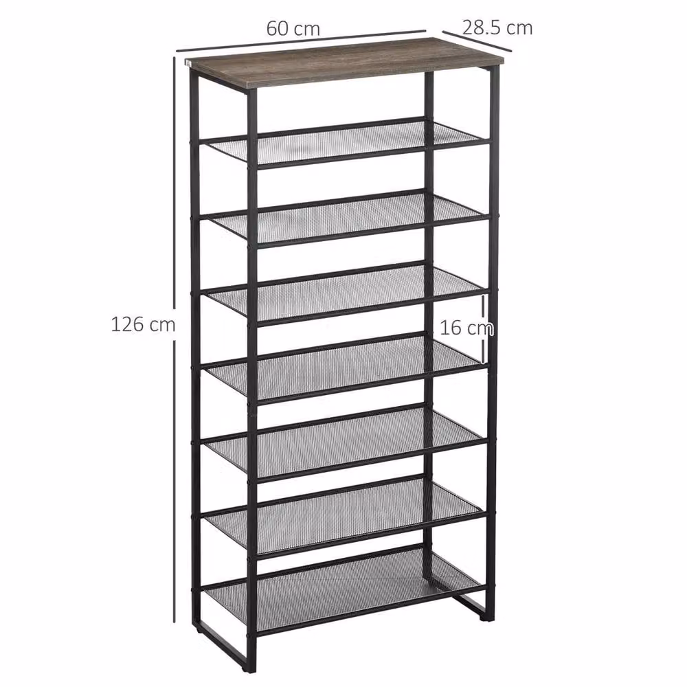 FORGEVIO 8-Tier Metal Shoe Rack Storage Organiser with Mesh Shelves in Black, W/D/H: 60 x 28.5 x 126 cm – 2