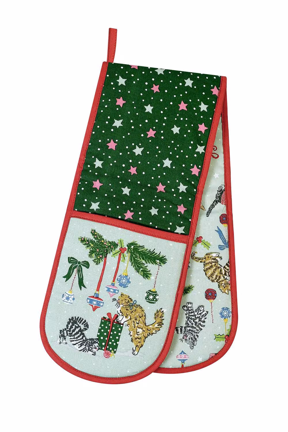 Ulster Weavers Christmas Cats Festive Print 100% Cotton Double Oven Glove in Light Green – 2