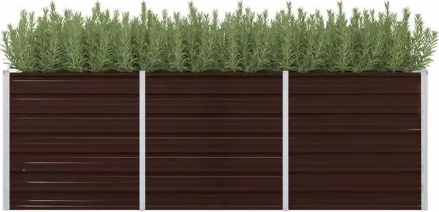 Berkfield Home Garden Brown Galvanised Steel Raised Bed W/D/H: 240 x 80 x 77 cm