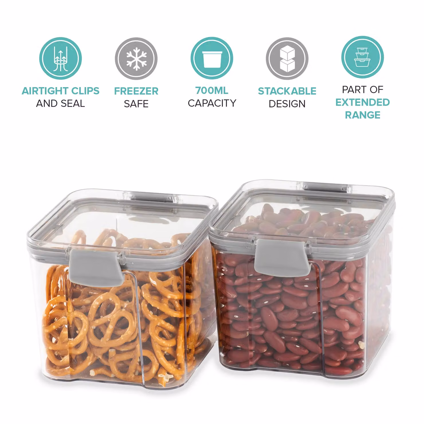 LIVIVO 2-Piece Set of Stackable Airtight Food Storage Containers, 700ml, Transparent – 3