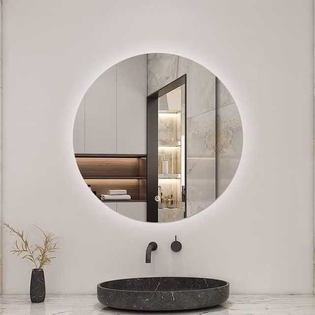 Aica Bathrooms Limited Round Backlit LED Wall Mirror in White, Diameter: 80 cm