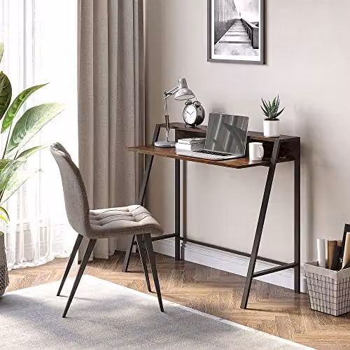 HOMCOM Computer Desk with Metal Frame and MDF Laminate in Rustic Brown, W: 84 cm x D: 45 cm – 2