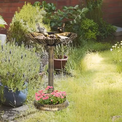 Outsunny Bronze Tone Bird Bath with 2 Decorative Birds, Height: 81 cm – 2