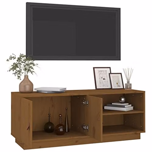 vidaXL Scandinavian TV Cabinet in Brown Solid Pine Wood, W/D/H: 105 x 34 x 40 cm – 4