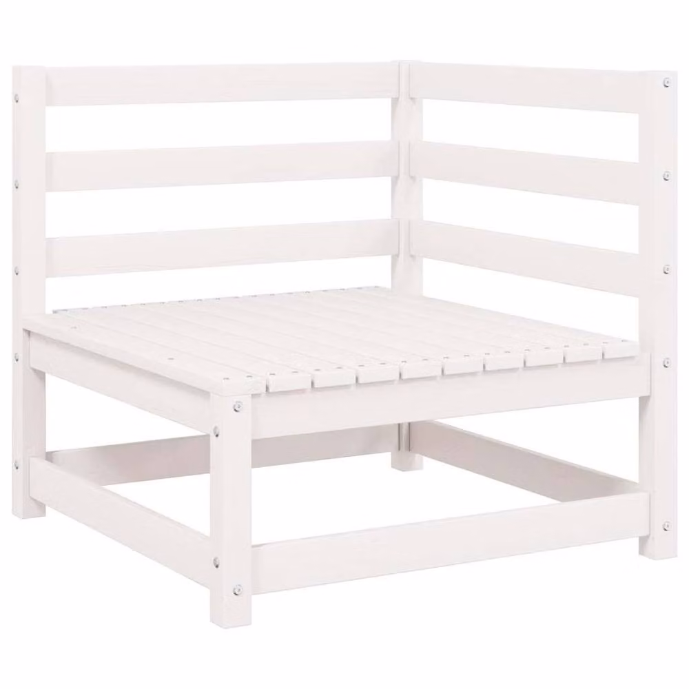 Berkfield Home L-Shape Garden Corner Sofa in White Solid Pine Wood with Fabric Cushions – 3