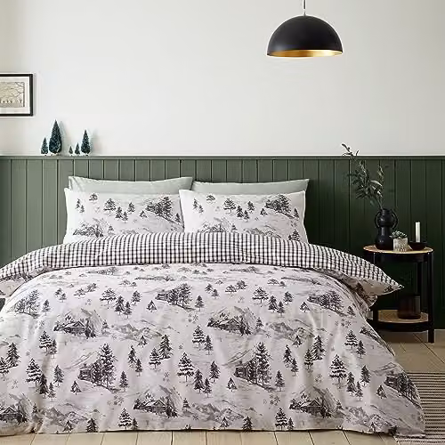 Catherine Lansfield Alpine Village Double Duvet Cover Set with Pillowcases, Brushed Cotton Flannelette, Beige, Duvet Cover: 200 x 200 cm, Pillowcases: 50 x 75 cm – 1