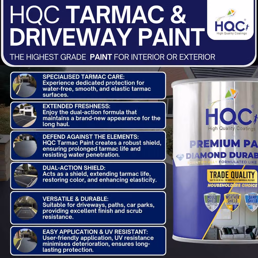 HQC PAINTS Tarmac Reviver and Restorer Paint, Black, 10 l – 3