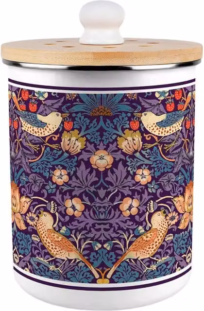 Purely Home Strawberry Thief Metal Food Waste Caddy with Flip Lid, 2L, Purple and Multicolour