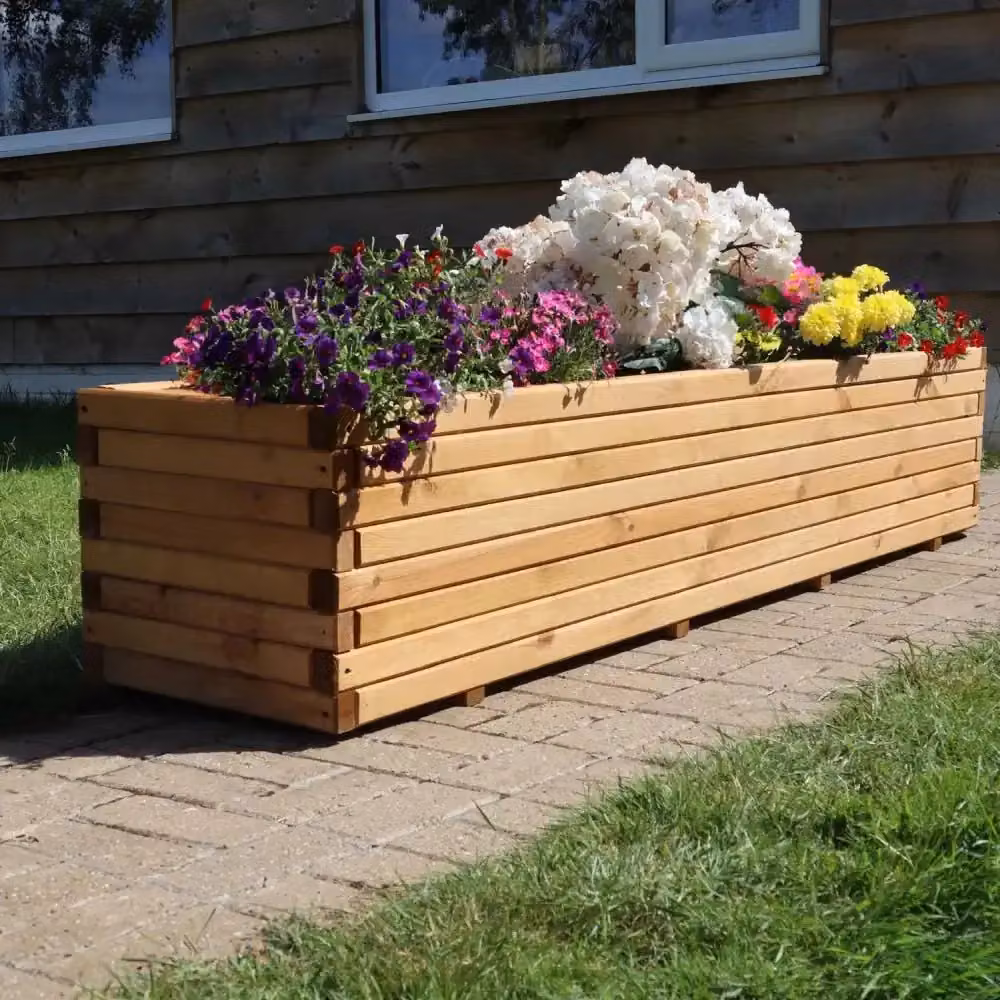 Woven Wood Pine Raised Trough Garden Planter in Sand, Beige or Brown, 200 cm – 3
