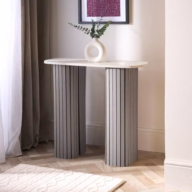 OHS Madison Ribbed Engineered Wood Console Table in Grey