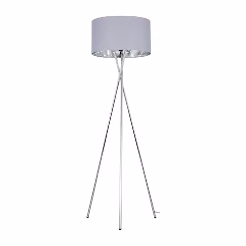 ValueLights Camden Chrome Metal Tripod Floor Lamp with Grey and Chrome Shade