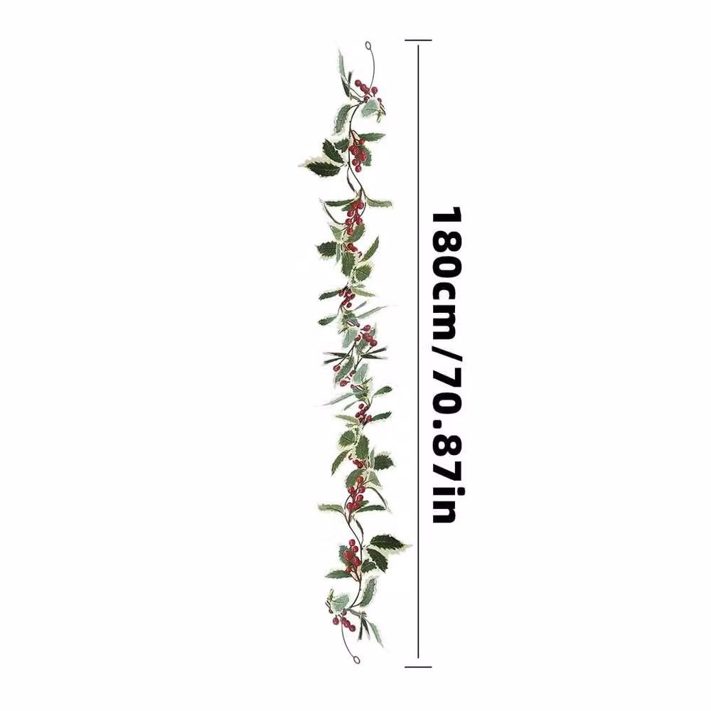 FLAVORA 2-Piece Christmas Holly Leaf and Red Berry Garland in Green and Red, W/D/H: 100 x 15 cm – 2