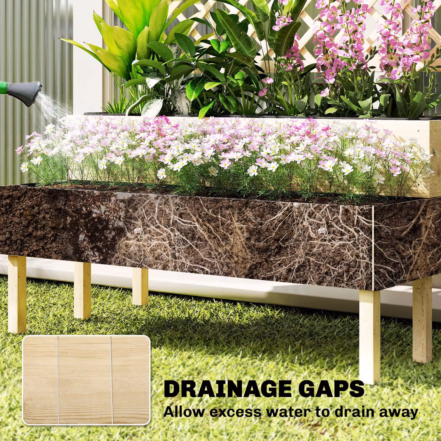 Outsunny 2-Tier Stepped Wooden Raised Garden Bed with Trellis for Climbing Plants, W/D/H: 108 x 62 x 120 cm – 5