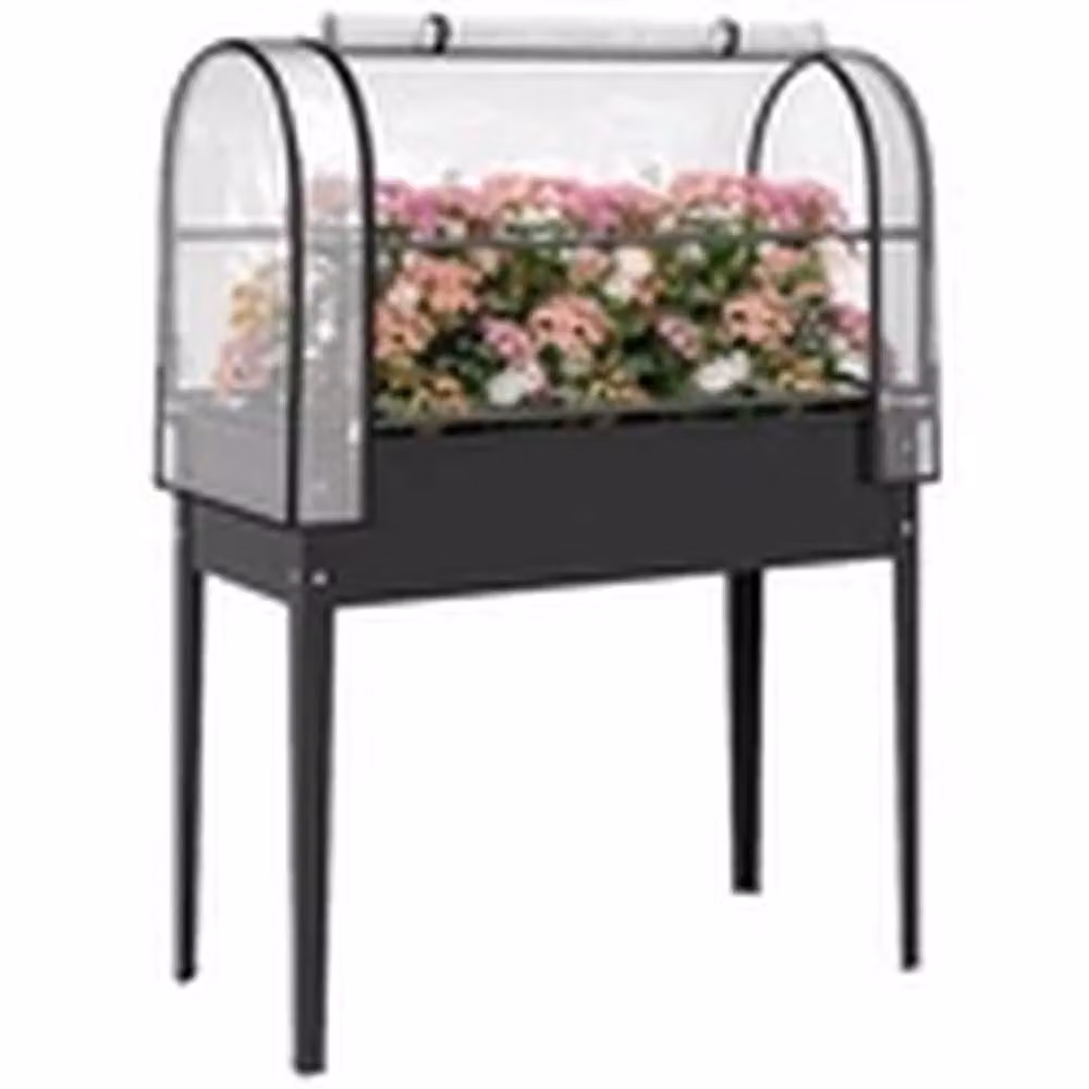 EONLION Metal Raised Garden Bed with Flip-Up Greenhouse Planter, Black, W/D/H: 130 x 100 x 48 cm – 3