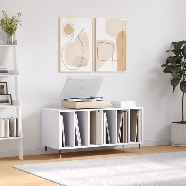 Berkfield Home Record Cabinet in White, W/D/H: 100 x 38 x 48 cm